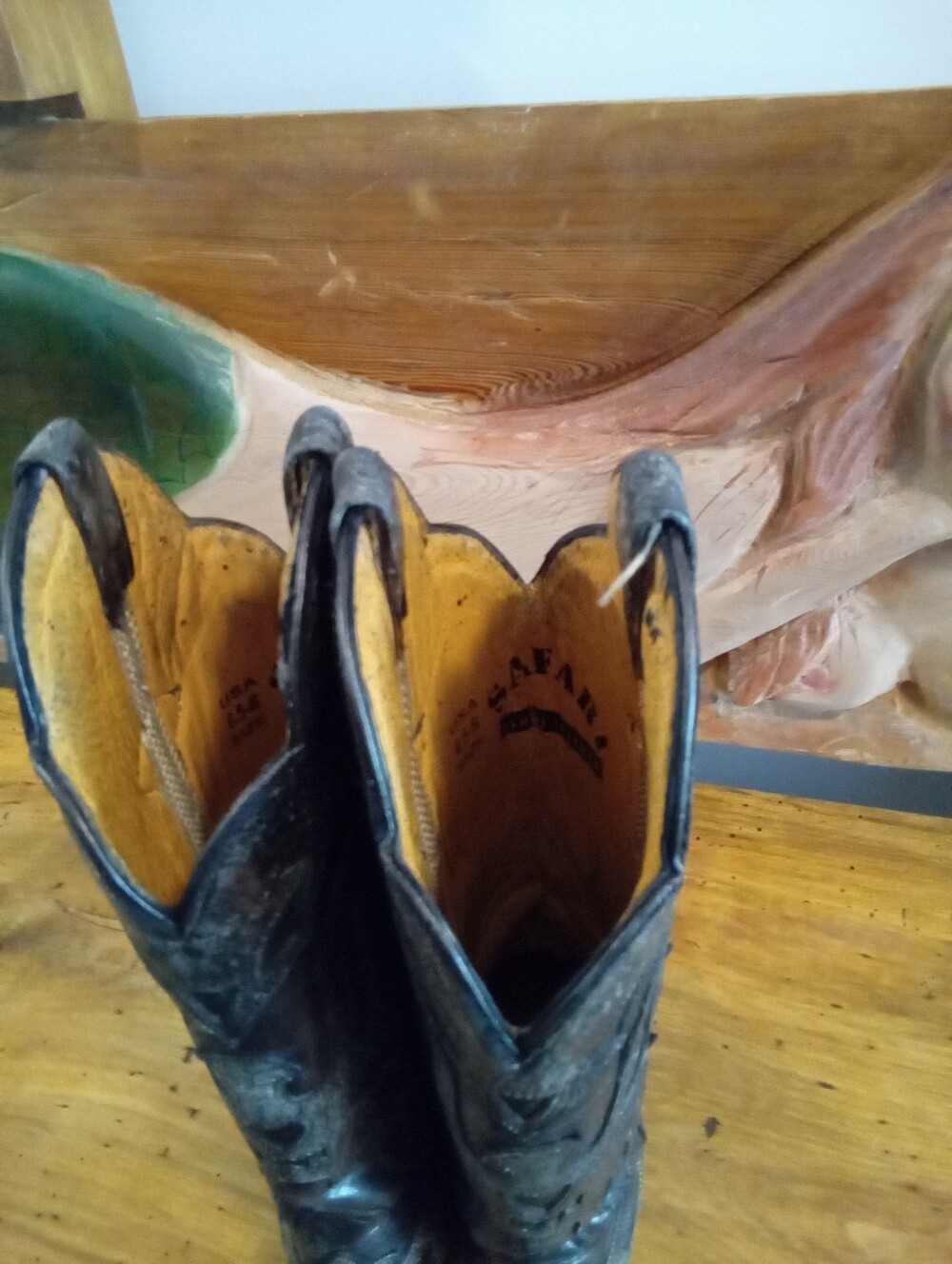 Vintage Safari Black Distressed  Leather Phoenix Tall Snip Toe Cowgirl Boots 6.5 - Picture 11 of 16